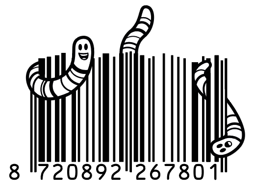 Creative barcode design with playful worms, adding a unique and engaging touch to the product.